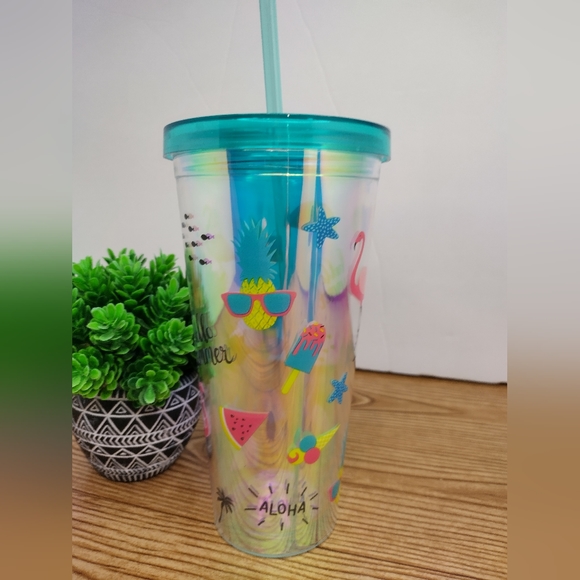 Tumbler 23oz.Double Wall Insulation Print Cup With Straw And Lid - Picture 3 of 8